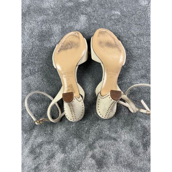 Marc Jacobs Suede Studded Heel Sandals EU 37 White Ankle Strap Made in Italy - Picture 8 of 11